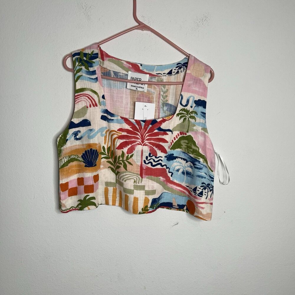 Paper Heart Women's Multicolor Floral Square Neck Cropped Tank Top Size XL